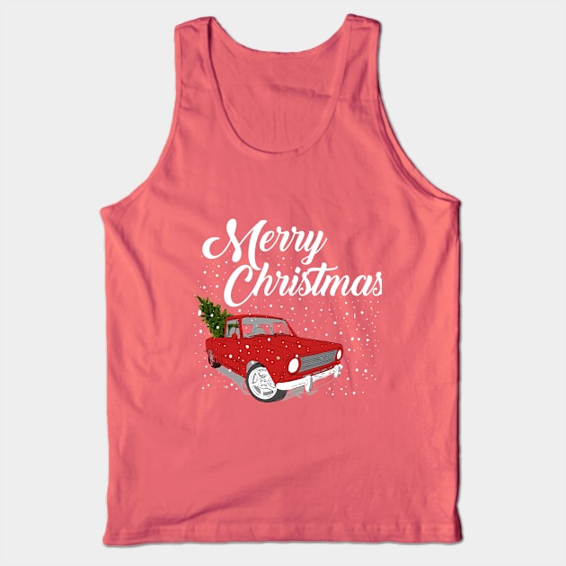 Red Truck Merry Christmas Tree Tank Top by Skylane